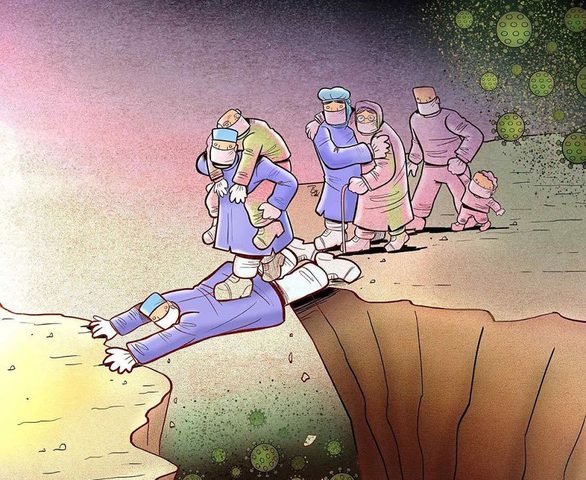 Bộ tranh xúc động về những ‘chiến sĩ cảm tử’ áo trắng chống COVID-19